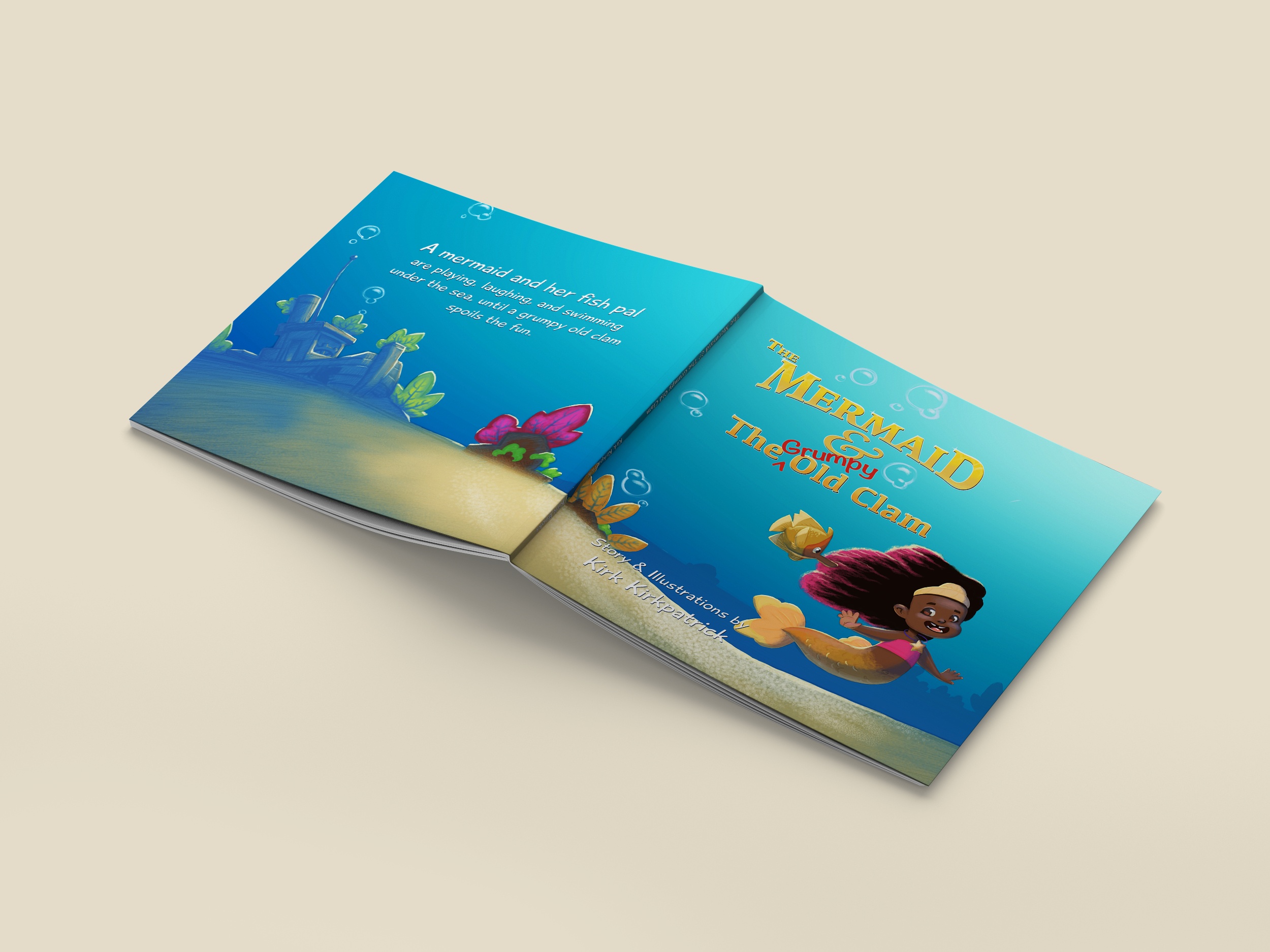 Professional Illustration for Children's Books, Games, and Education - Mermaid Book Mockup Design