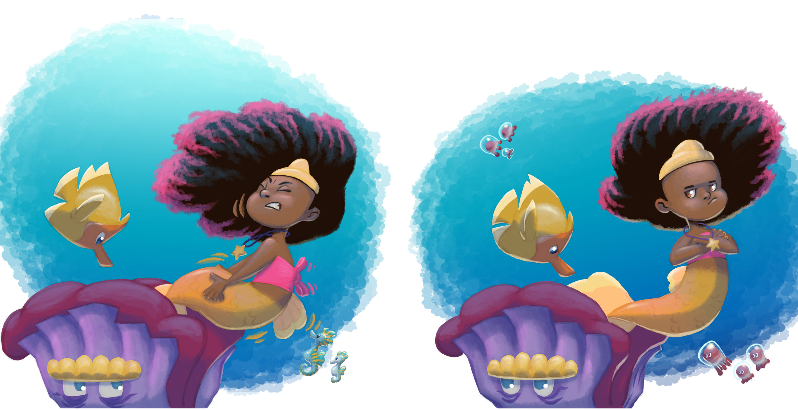 Professional Illustration for Children's Books, Games, and Education - Mermaid and The Grumpy Old Clam Pages 7 and 8
