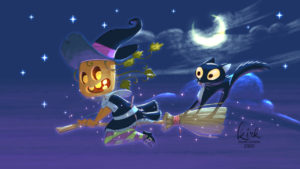 Professional Illustration for Children's Books, Games, and Education - Pumpkin Witch All Hallows Eve Mailer
